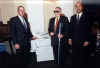 Pitney Bowes Universal Access Copier. Pictured are Michael J. Critelli, Chairman and CEO Pitney Bowes, John Fales, President BAVF and an unnamed Pitney Bowes representative.